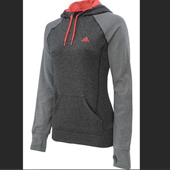 Adidas: Pullover Hoodie - Grey with Orange Accents, X Small - Picture 1 of 6